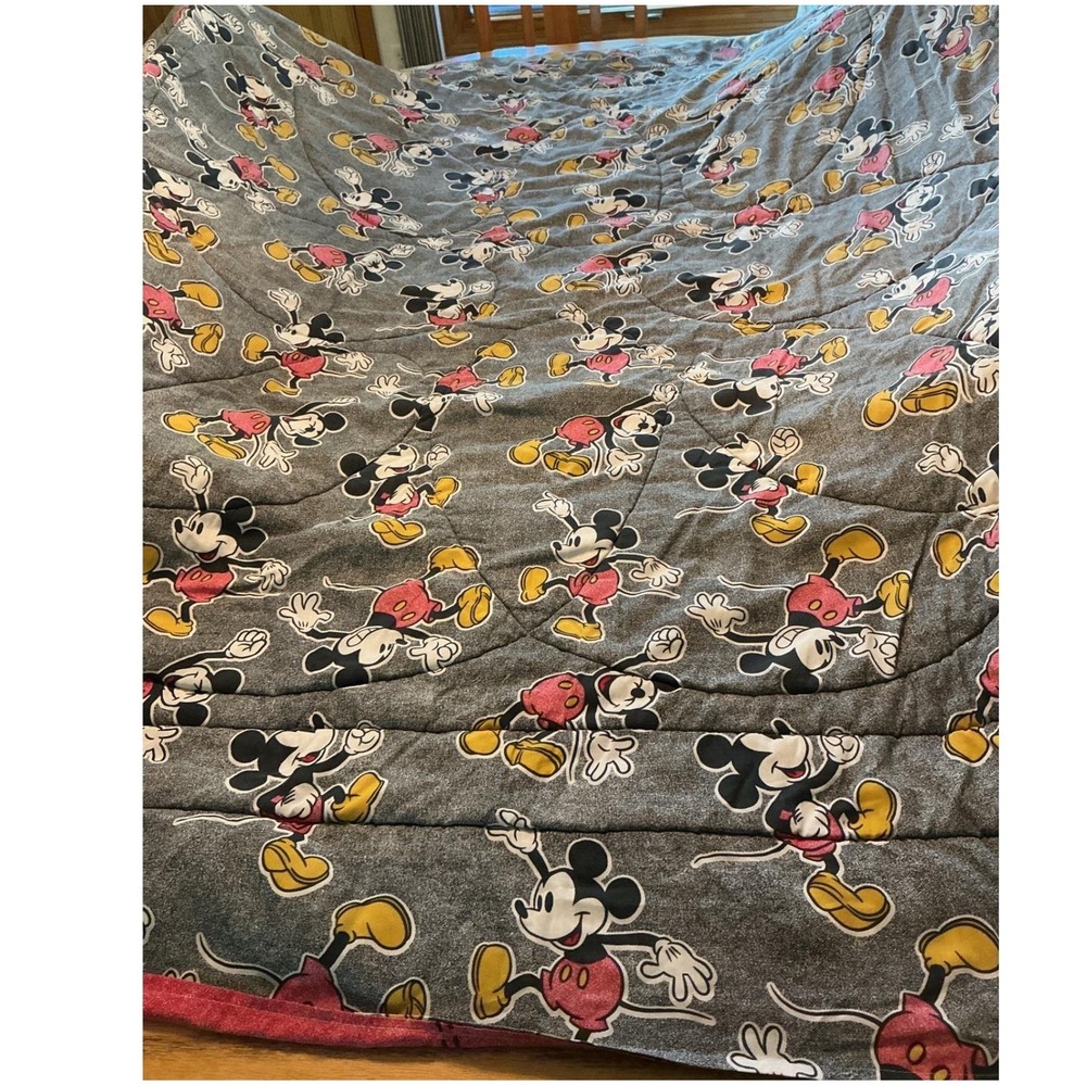 Disney Mickey Mouse Comforter All Over Print Grey Red Vintage Style 85x64